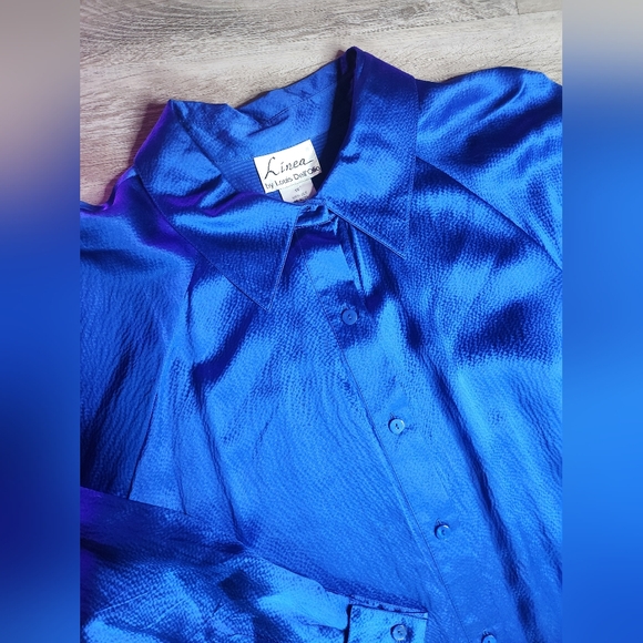 Vintage 100% Silk Royal Blue Linea By Louis Dell'Olia Long Sleeve Blouse - Picture 5 of 10